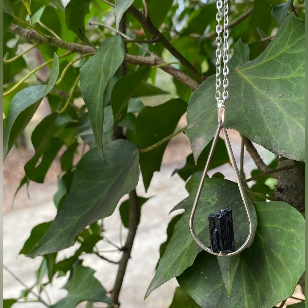 Raw Black Tourmaline Drop Necklace